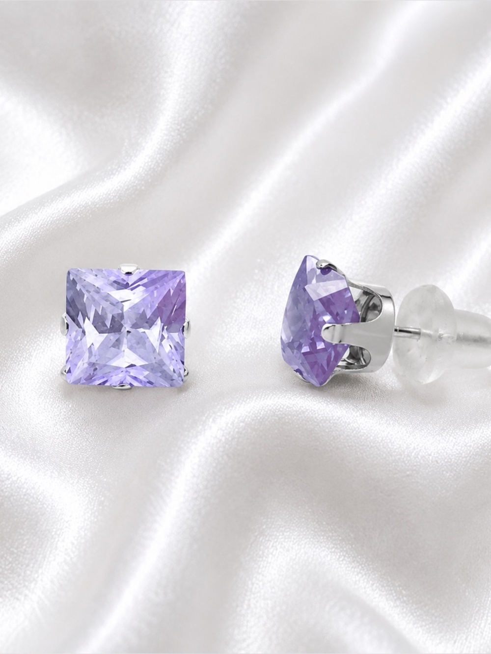Hypoallergenic Amethyst Princess Cut Earrings 5 mm